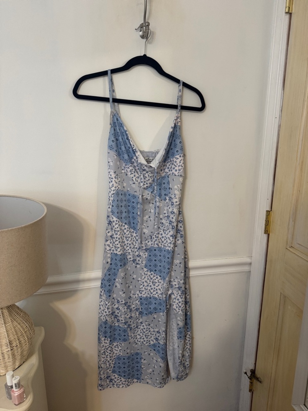 Hollister Blue and White Patchwork Midi Slip Dress